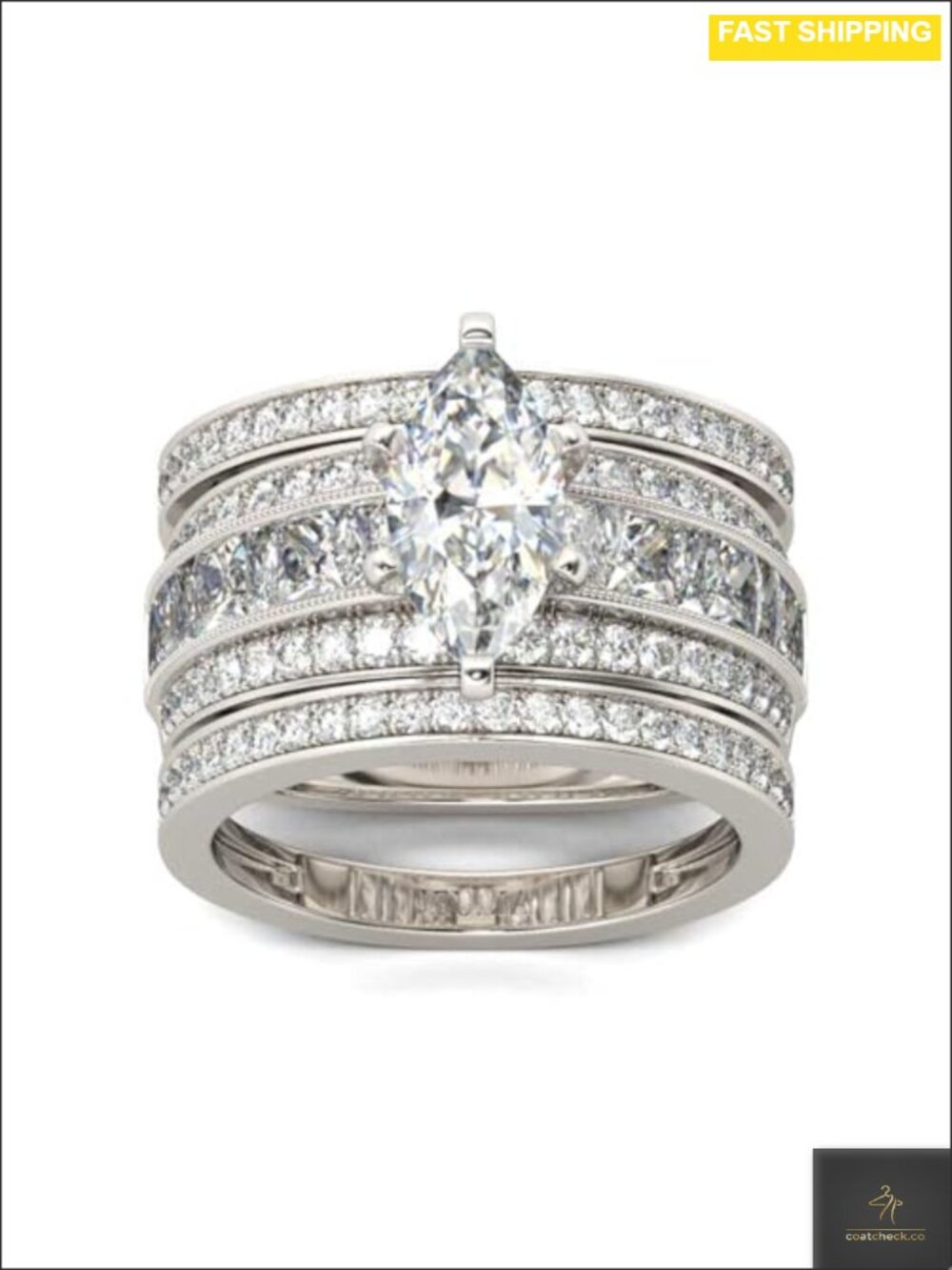 3PC Sterling Silver Wedding Ring Set Marquise Oval CZ Bridal